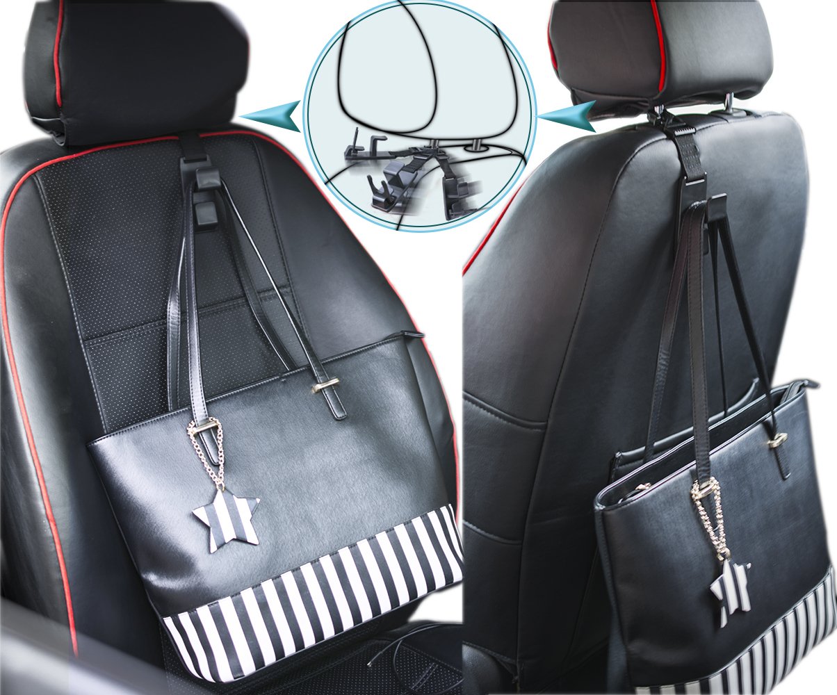 Heroway Car Headrest Hooks – 4 Pack, Black