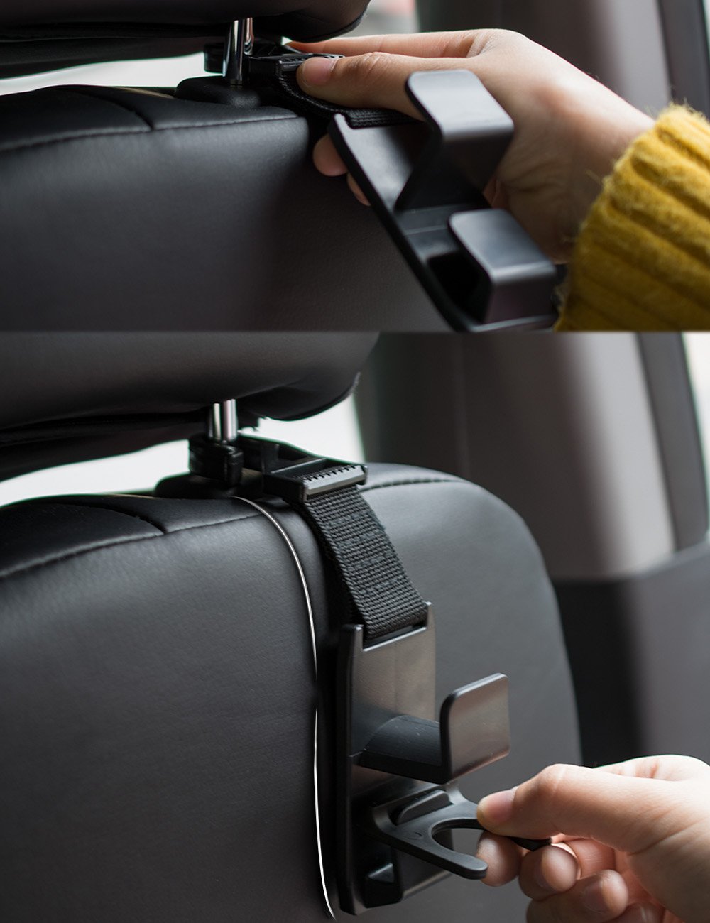 Heroway Car Headrest Hooks – 4 Pack, Black